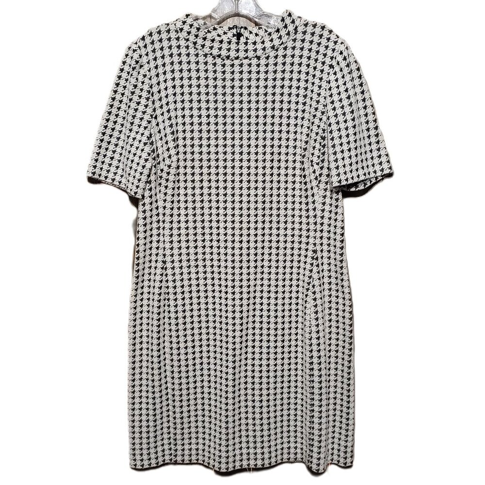 American Living 16 Women's Cream Black Houndstooth Dress Knit Short Sleeve